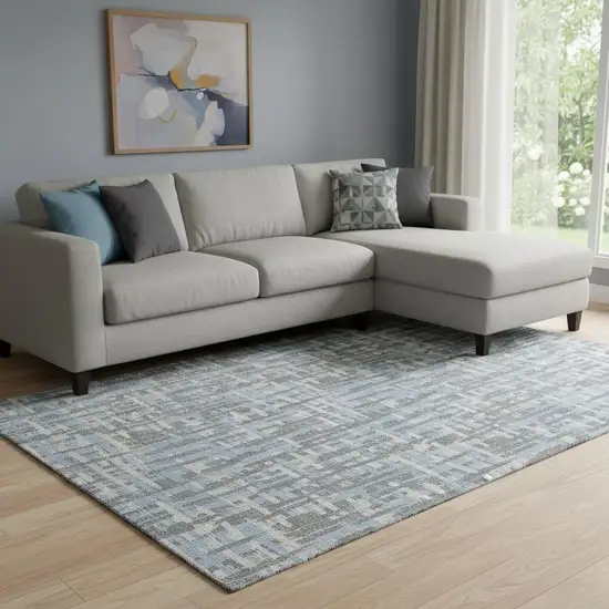 Silver Sky Blue And Ivory Abstract Geometric Washable Area Rug With UV Protection Photo 2