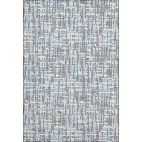 Silver Sky Blue And Ivory Abstract Geometric Washable Area Rug With UV Protection Photo 1