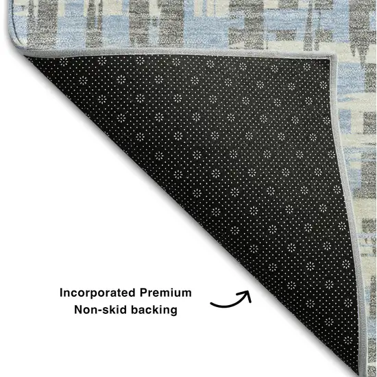 Silver Sky Blue And Ivory Abstract Geometric Washable Area Rug With UV Protection Photo 6