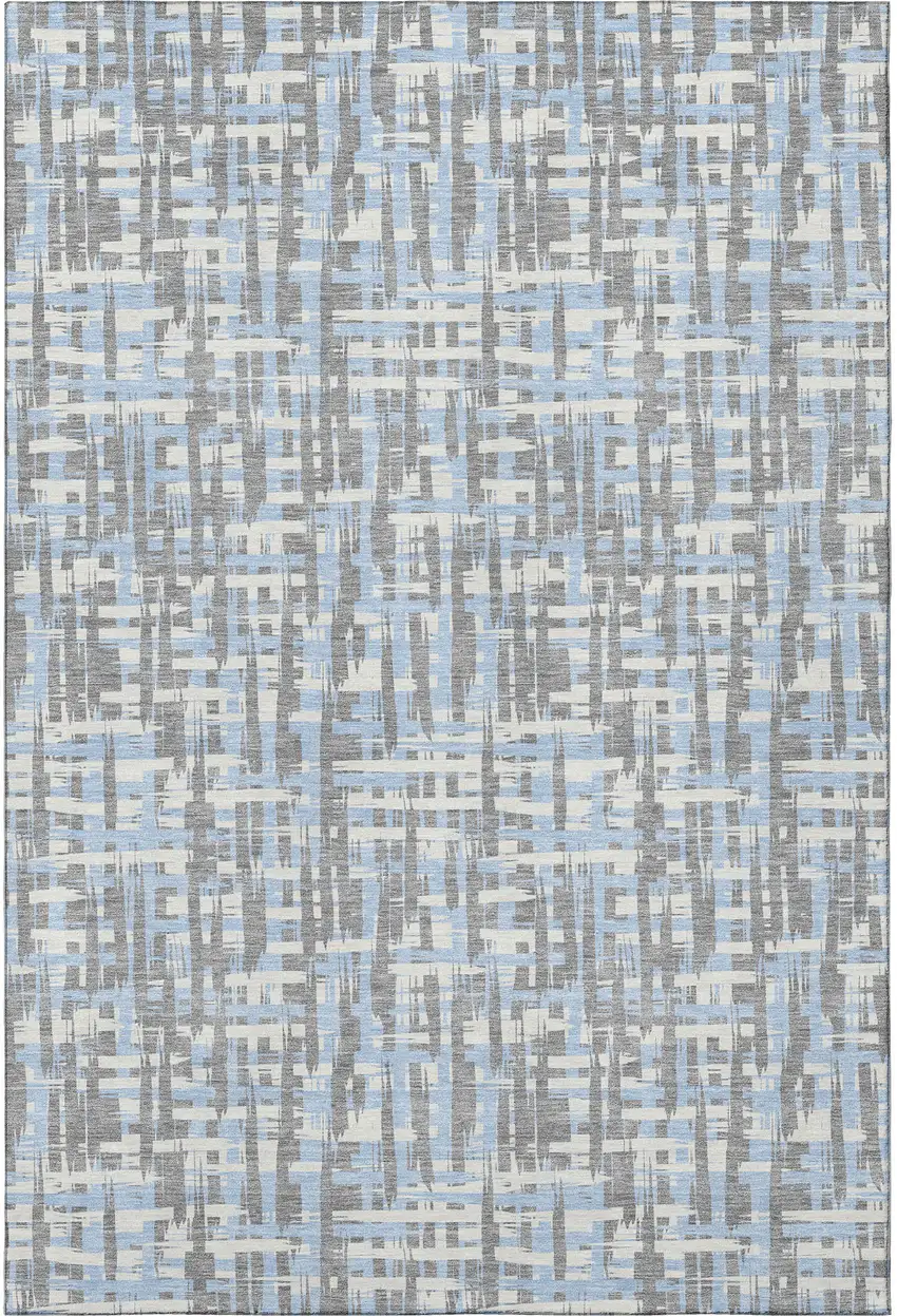 Silver Sky Blue And Ivory Abstract Geometric Washable Area Rug With UV Protection Photo 3