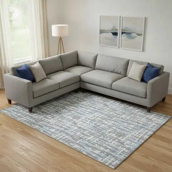 Silver Sky Blue And Ivory Abstract Geometric Washable Area Rug With UV Protection Photo 2