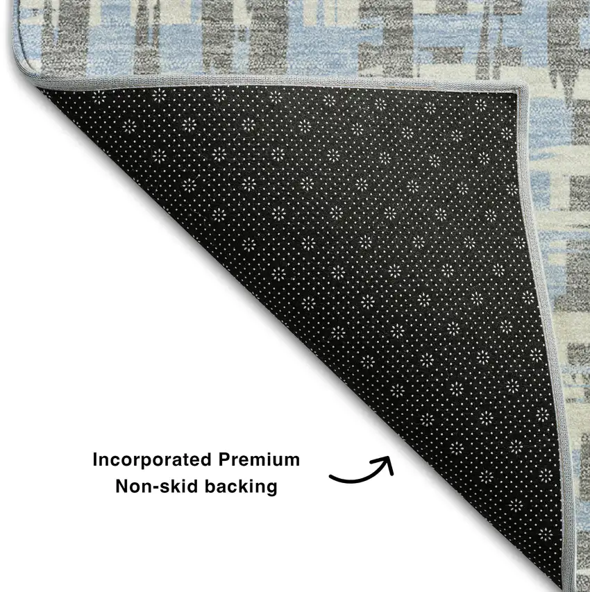 Silver Sky Blue And Ivory Abstract Geometric Washable Area Rug With UV Protection Photo 6