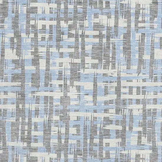 Silver Sky Blue And Ivory Abstract Geometric Washable Area Rug With UV Protection Photo 2