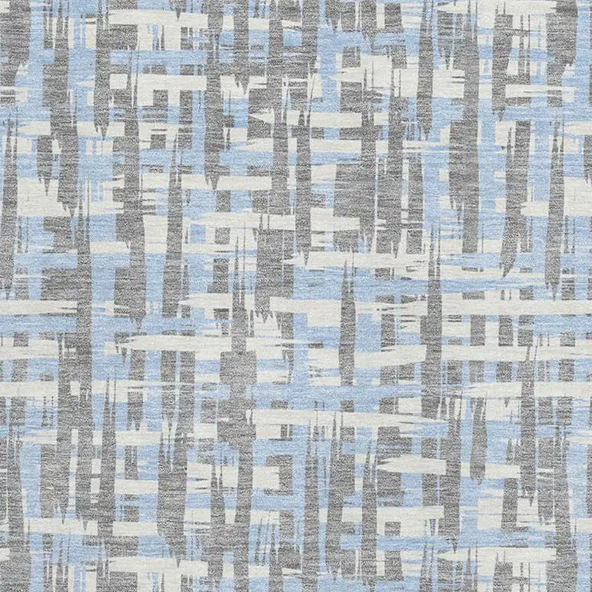 Silver Sky Blue And Ivory Abstract Geometric Washable Area Rug With UV Protection Photo 2