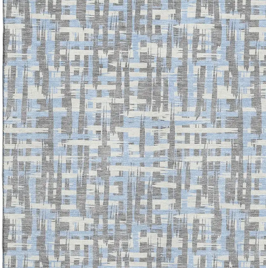 Silver Sky Blue And Ivory Abstract Geometric Washable Area Rug With UV Protection Photo 3