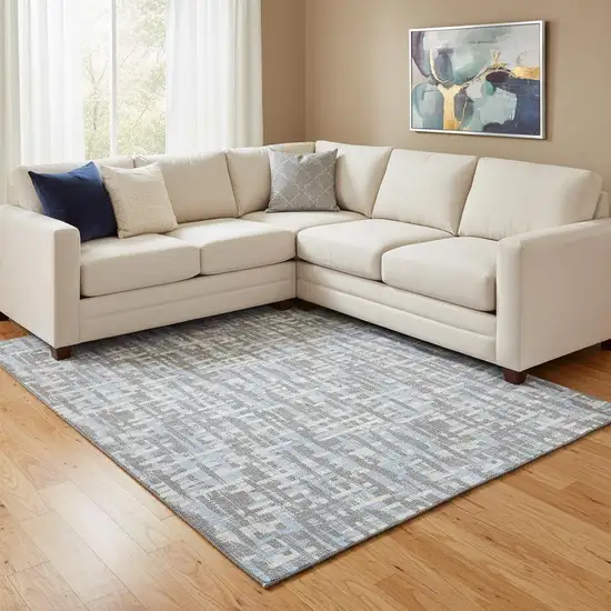 Silver Sky Blue And Ivory Abstract Geometric Washable Area Rug With UV Protection Photo 2