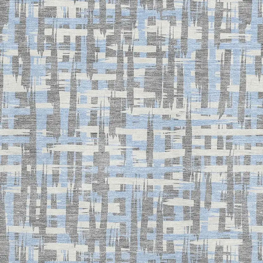 Silver Sky Blue And Ivory Abstract Geometric Washable Area Rug With UV Protection Photo 2