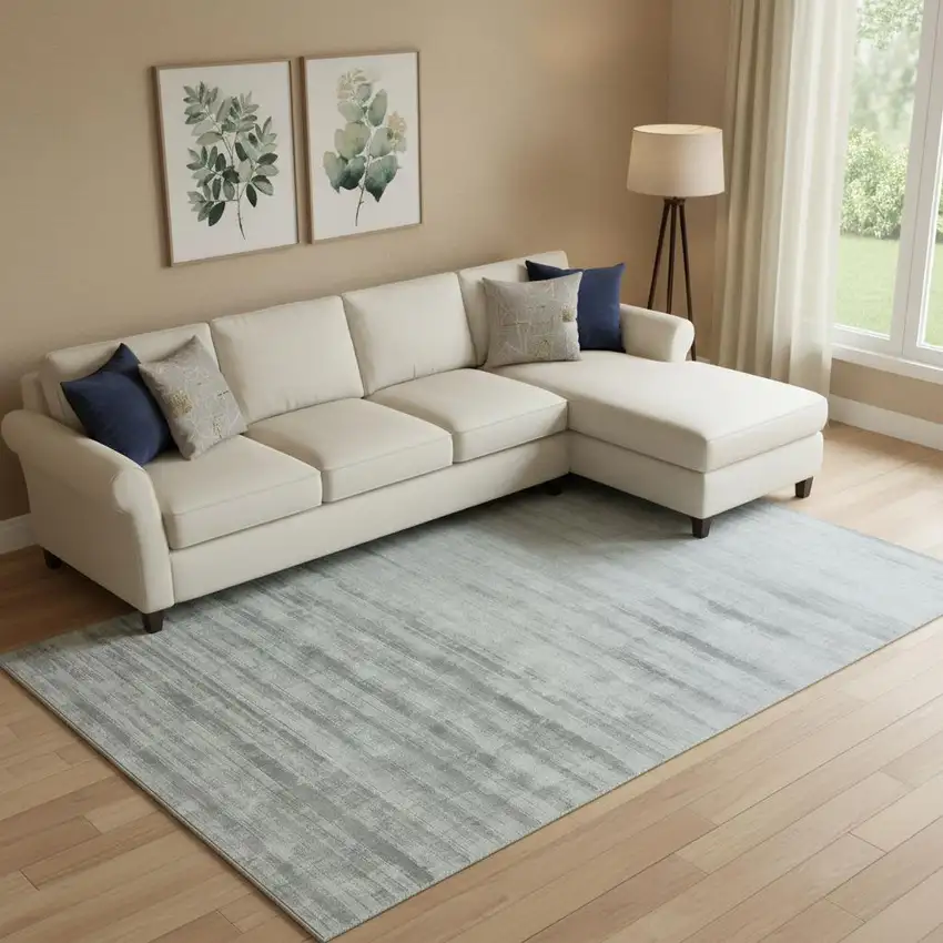 Silver Striped Hand Woven Area Rug Photo 1