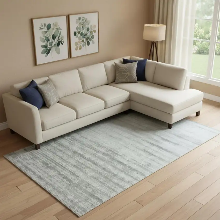 Silver Striped Hand Woven Area Rug Photo 1