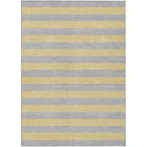 Photo of Silver Striped Washable Non Skid Indoor Outdoor Area Rug