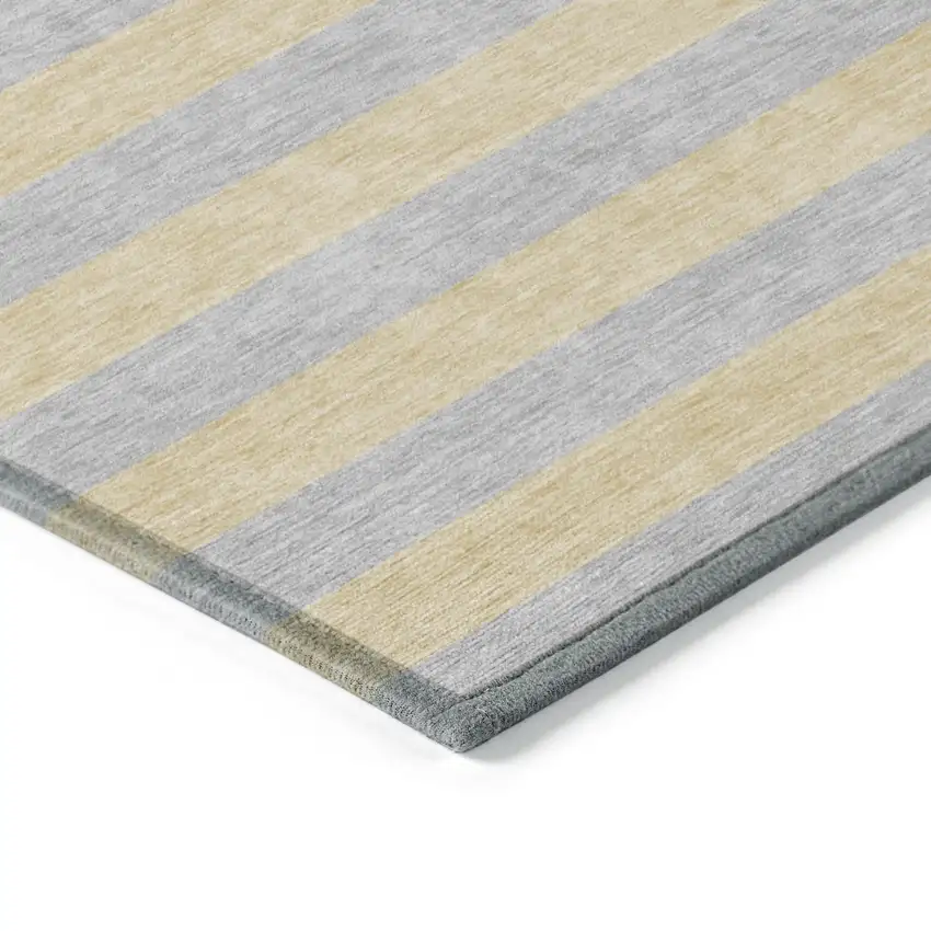 Silver Striped Washable Non Skid Indoor Outdoor Area Rug Photo 7