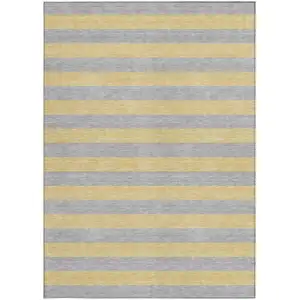Photo of Silver Striped Washable Non Skid Indoor Outdoor Area Rug