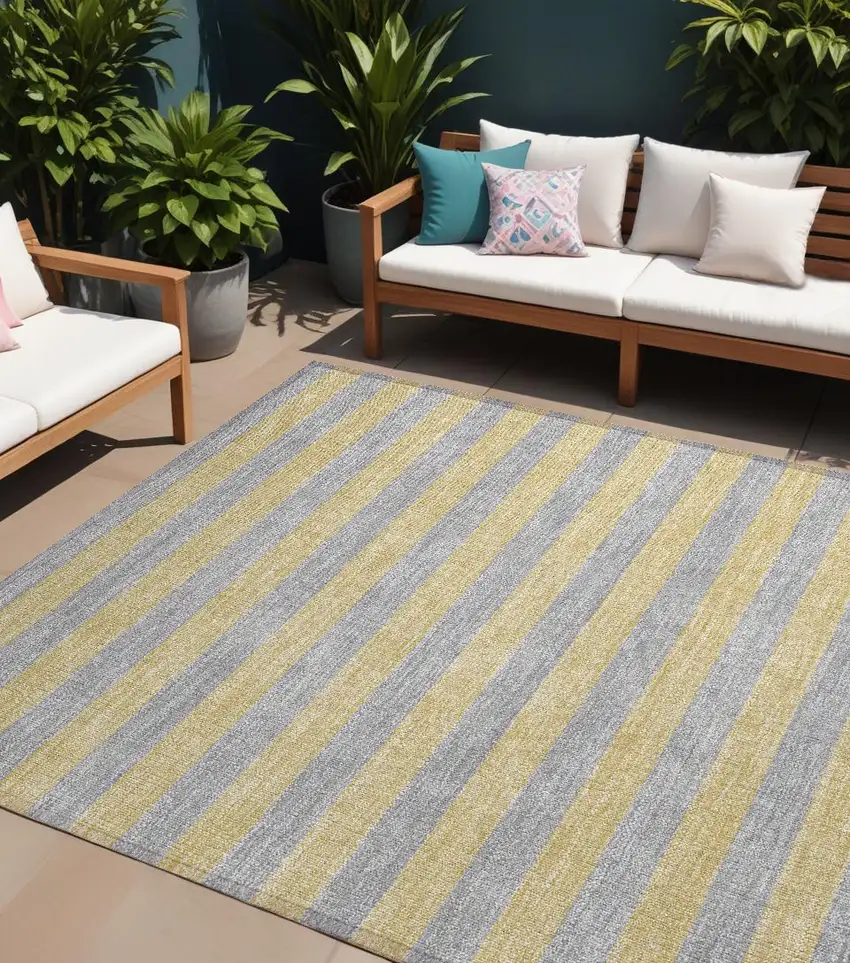 Silver Striped Washable Non Skid Indoor Outdoor Area Rug Photo 1