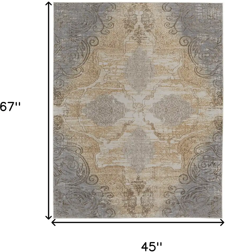 Silver Tan And Gray Floral Power Loom Area Rug Photo 10
