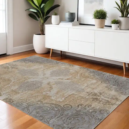 Tan And Gray Medallion Area Rug Photo 1