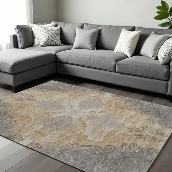 Tan And Gray Medallion Area Rug Photo 1