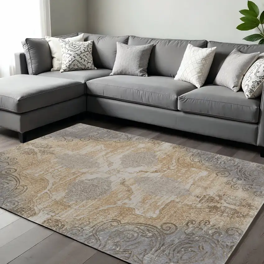 Tan And Gray Medallion Area Rug Photo 1