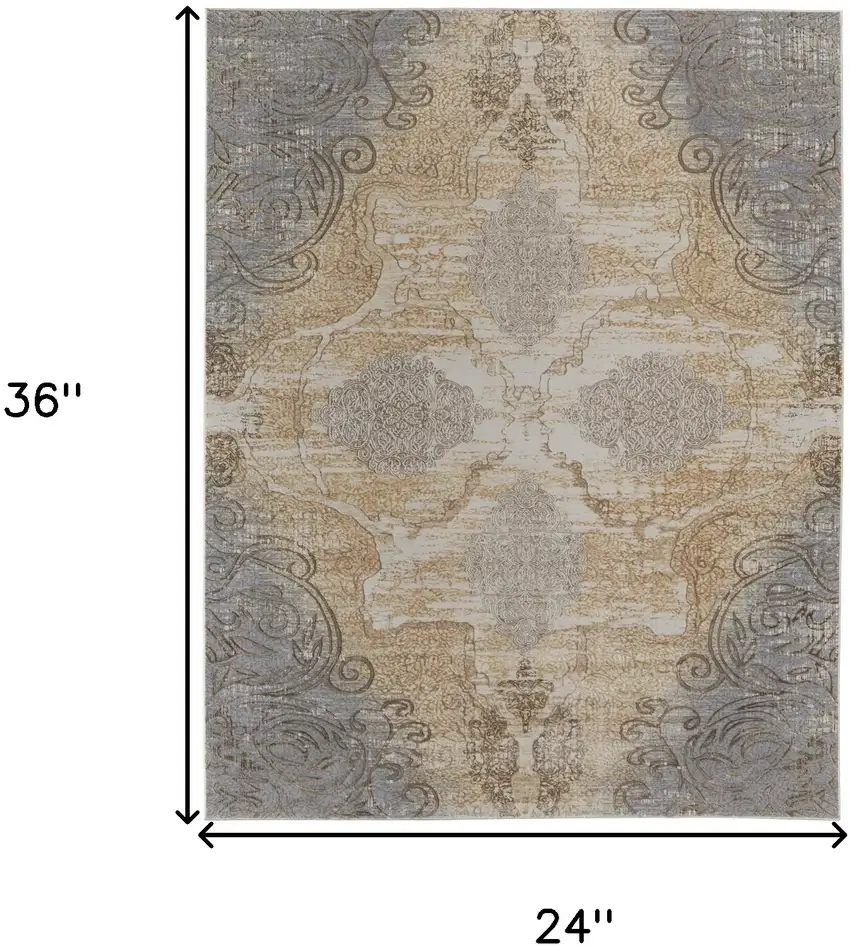 Silver Tan And Gray Floral Power Loom Area Rug Photo 10