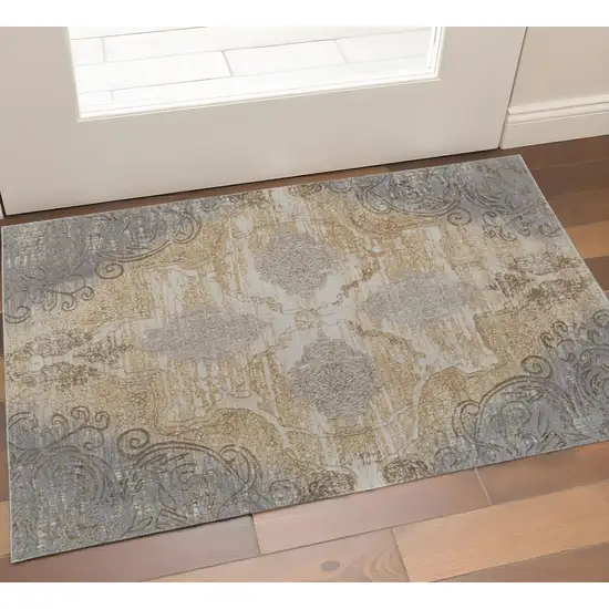 Tan And Gray Medallion Area Rug Photo 1