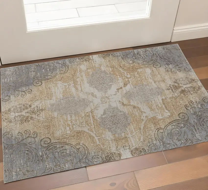 Tan And Gray Medallion Area Rug Photo 1