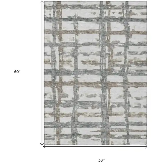 Silver Taupe And Gray Striped Washable Indoor Outdoor Area Rug Photo 7