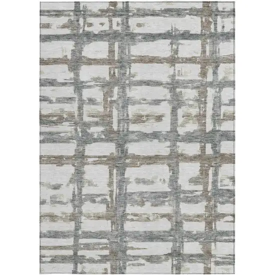 Silver Taupe And Gray Striped Washable Indoor Outdoor Area Rug Photo 5