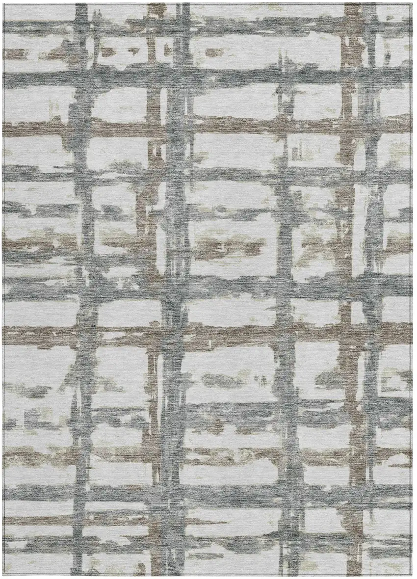 Silver Taupe And Gray Striped Washable Indoor Outdoor Area Rug Photo 5