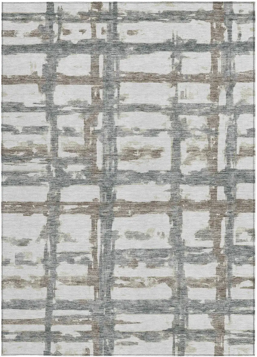 Silver Taupe And Gray Striped Washable Indoor Outdoor Area Rug Photo 5
