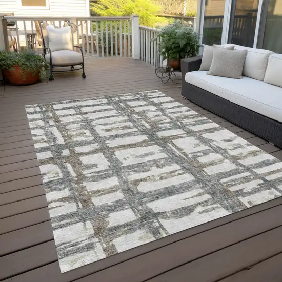 Silver Taupe And Gray Striped Washable Indoor Outdoor Area Rug Photo 9