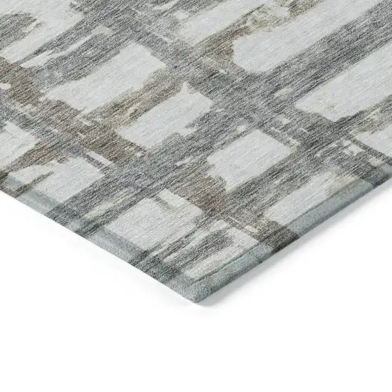 Silver Taupe And Gray Striped Washable Indoor Outdoor Area Rug Photo 3