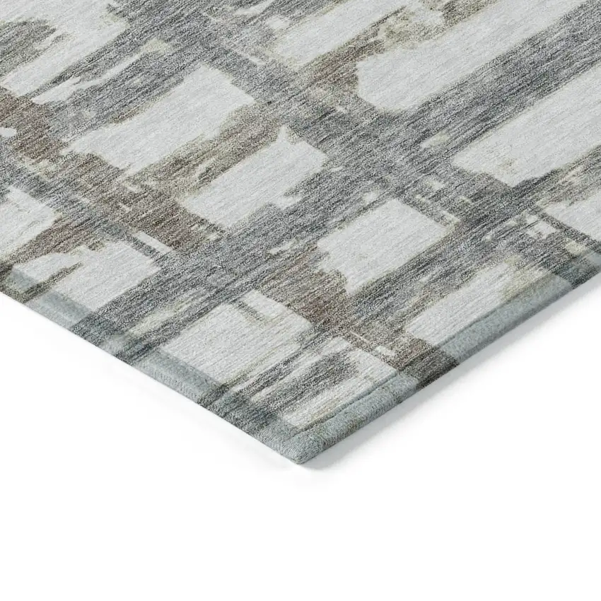 Silver Taupe And Gray Striped Washable Indoor Outdoor Area Rug Photo 3