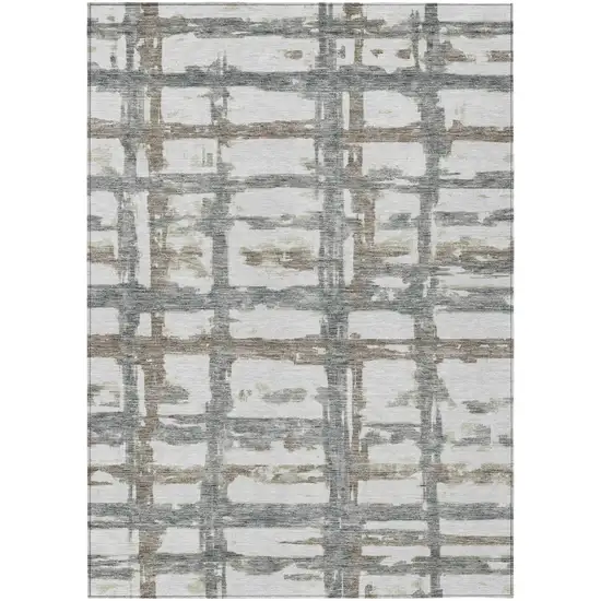 Silver Taupe And Gray Striped Washable Indoor Outdoor Area Rug Photo 1