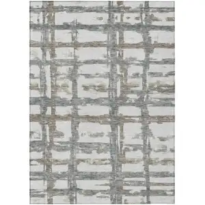 Photo of Silver Taupe And Gray Striped Washable Indoor Outdoor Area Rug