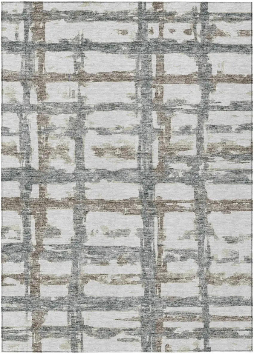 Silver Taupe And Gray Striped Washable Indoor Outdoor Area Rug Photo 1