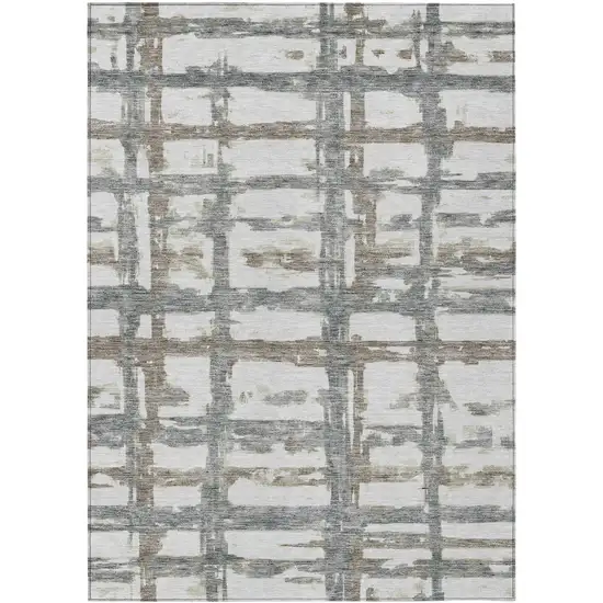 Silver Taupe And Gray Striped Washable Indoor Outdoor Area Rug Photo 1