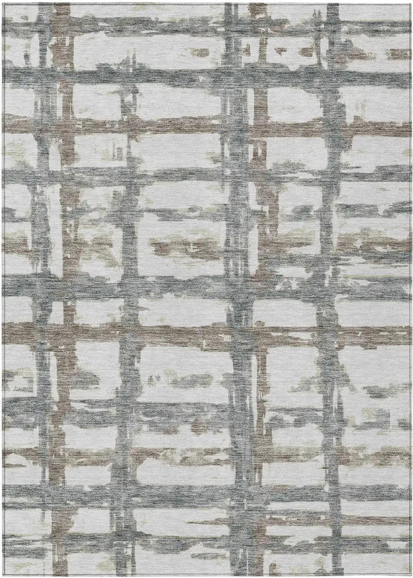 Silver Taupe And Gray Striped Washable Indoor Outdoor Area Rug Photo 1