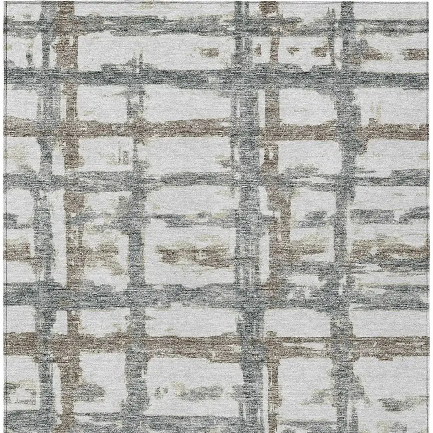 Silver Taupe And Gray Striped Washable Indoor Outdoor Area Rug Photo 5
