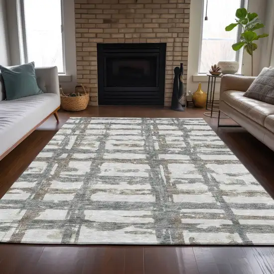 Silver Taupe And Gray Striped Washable Indoor Outdoor Area Rug Photo 7