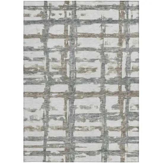 Silver Taupe And Gray Striped Washable Indoor Outdoor Area Rug Photo 5