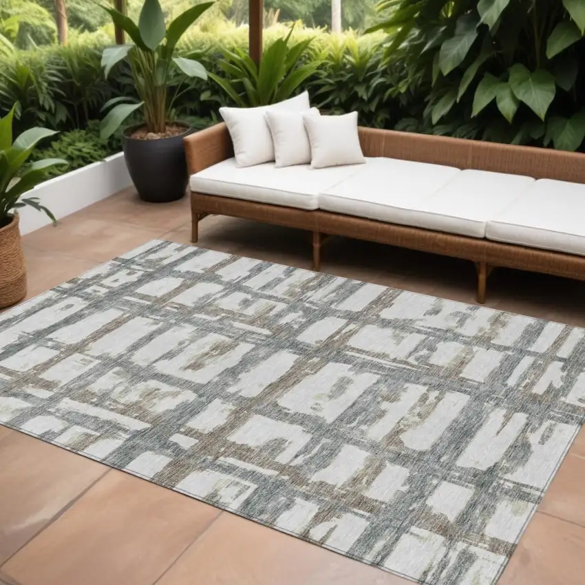 Silver Taupe And Gray Striped Washable Indoor Outdoor Area Rug Photo 1