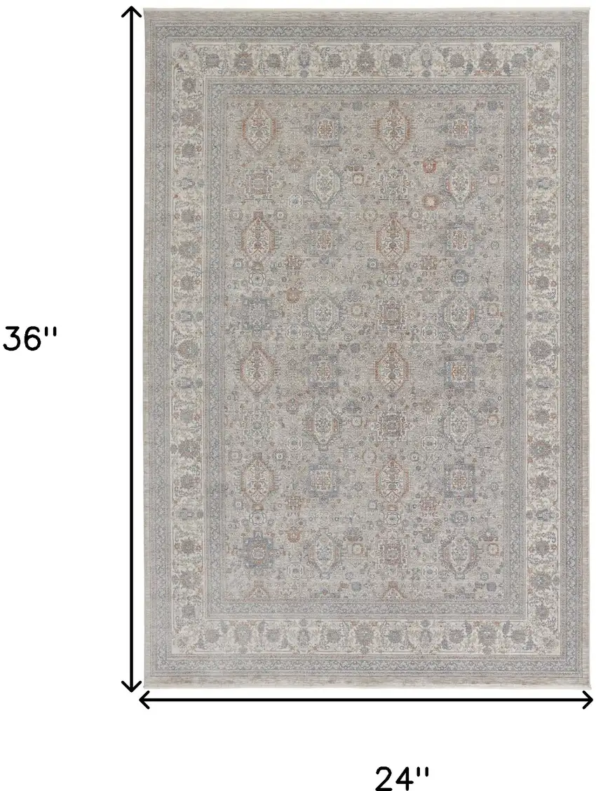 Silver Taupe and Blue Oriental Power Loom Worn Faded Area Rug With Fringe Photo 3