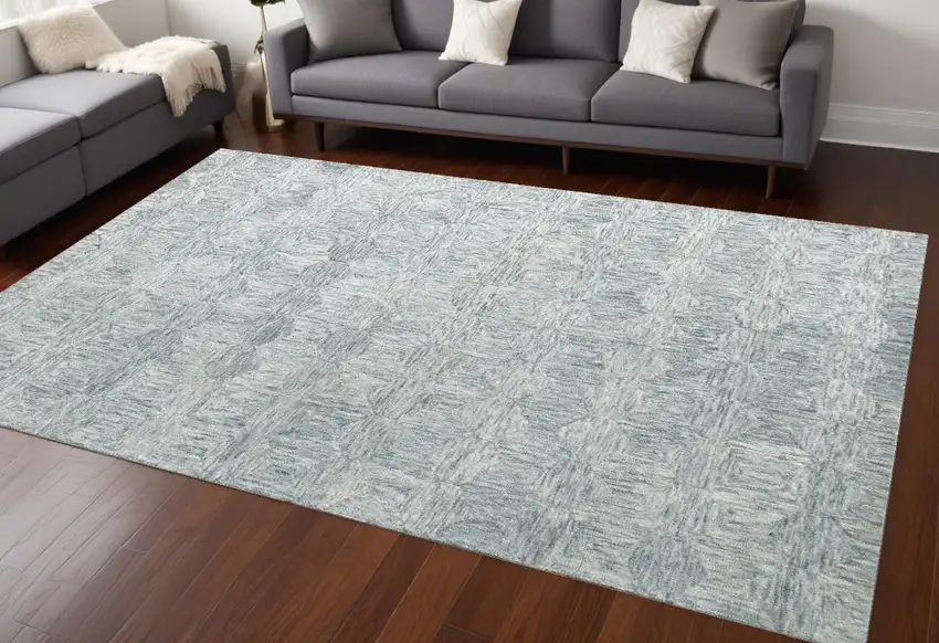Silver Wool Geometric Hand Tufted Area Rug Photo 1