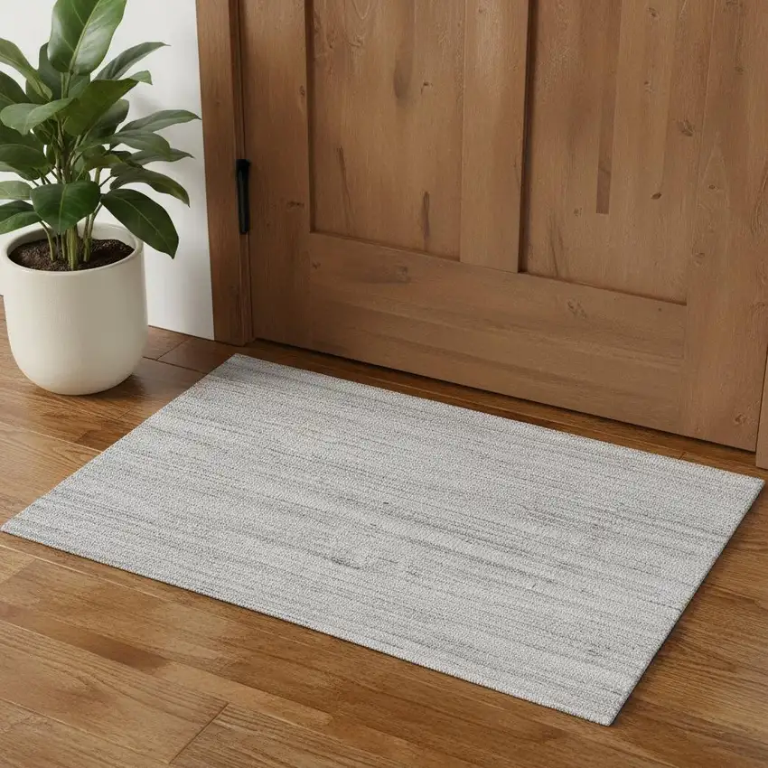 Silver Wool Hand Woven Stain Resistant Area Rug Photo 1