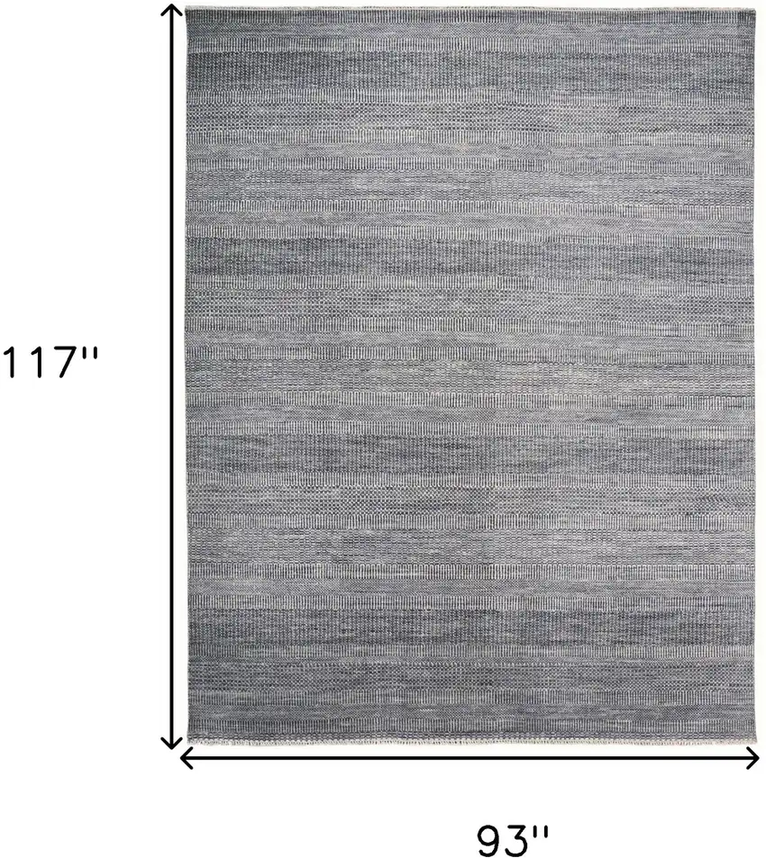 Silver Wool Striped Hand Knotted Area Rug Photo 7