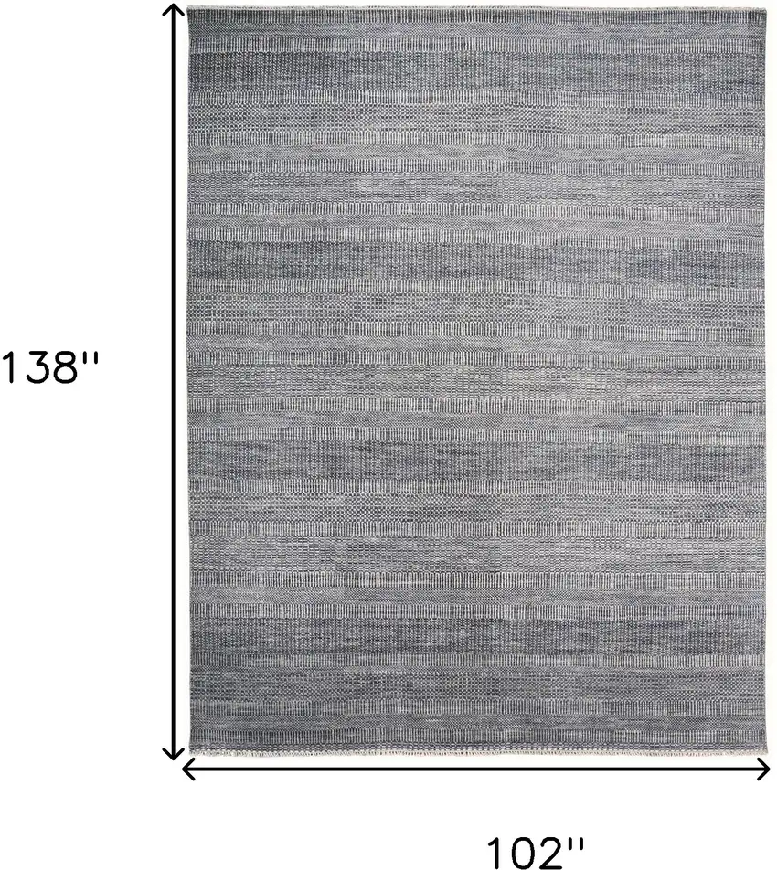 Silver Wool Striped Hand Knotted Area Rug Photo 7