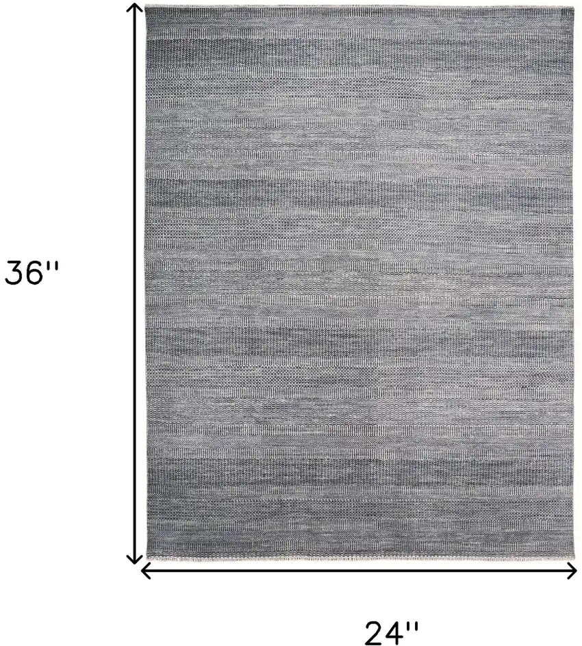 Silver Wool Striped Hand Knotted Area Rug Photo 7