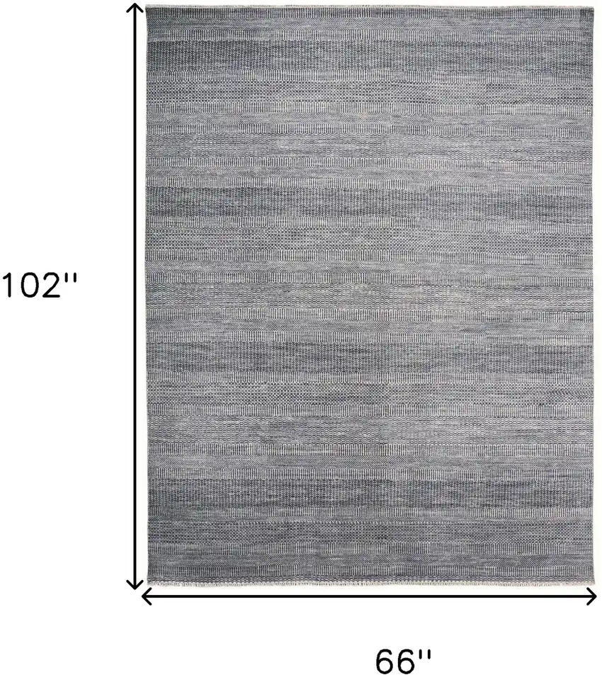 Silver Wool Striped Hand Knotted Area Rug Photo 7