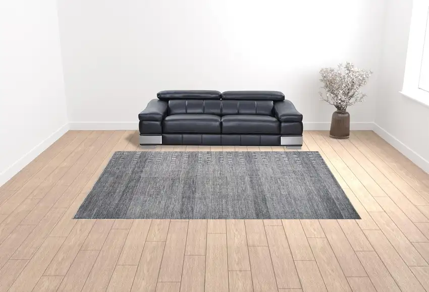 Silver Wool Striped Hand Knotted Area Rug Photo 2