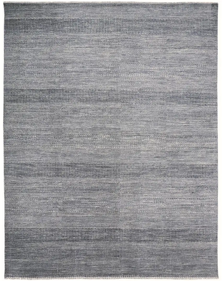 Silver Wool Striped Hand Knotted Area Rug Photo 1