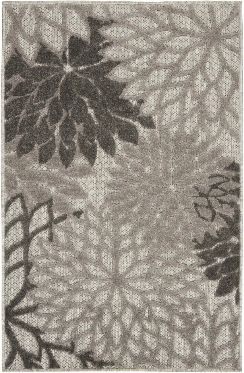 Gray Floral Indoor Outdoor Area Rug Photo 2